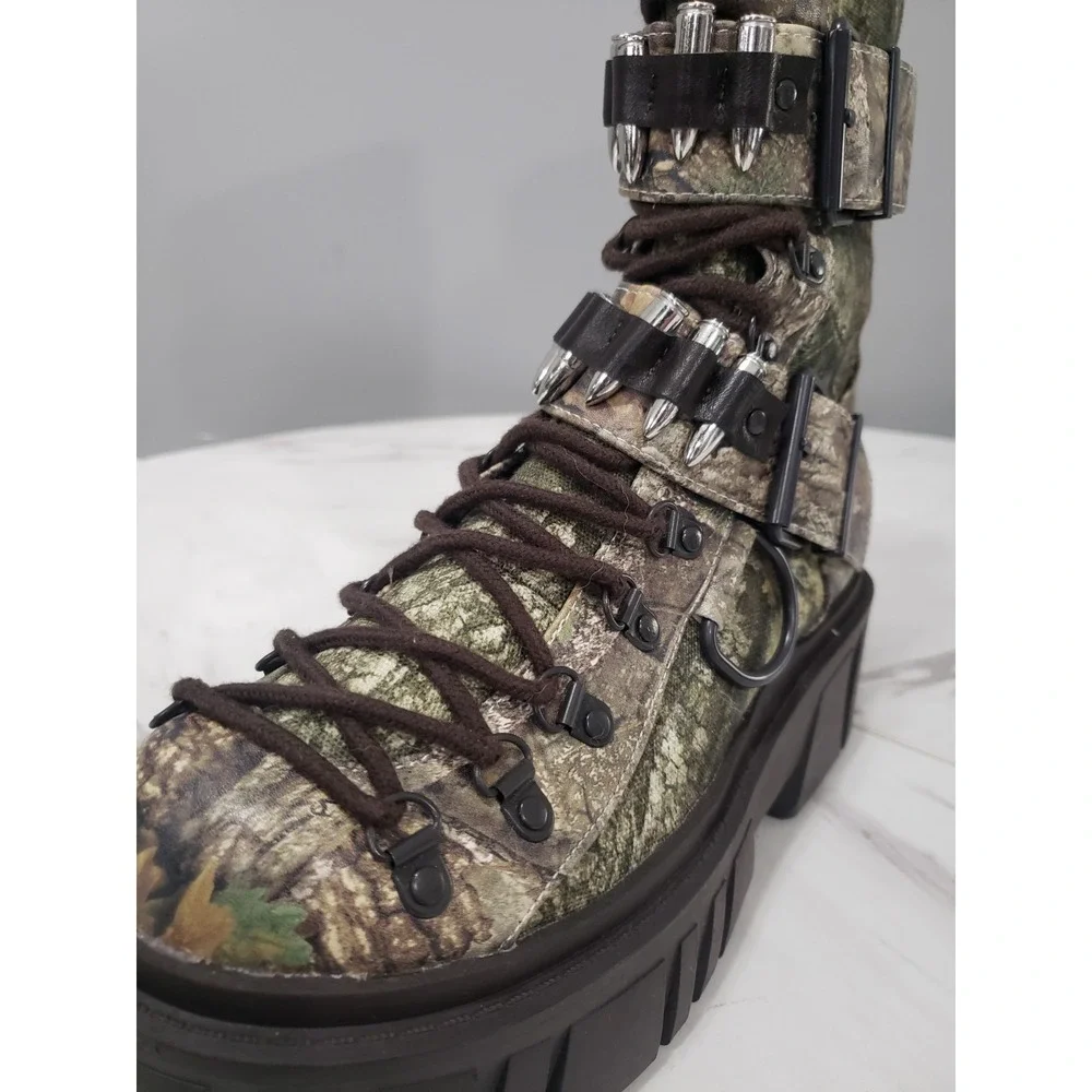 SZ 7 Dolls Kill Critic Knee High Hiker Camo BULLET Buckle Combat Boots REALTREE